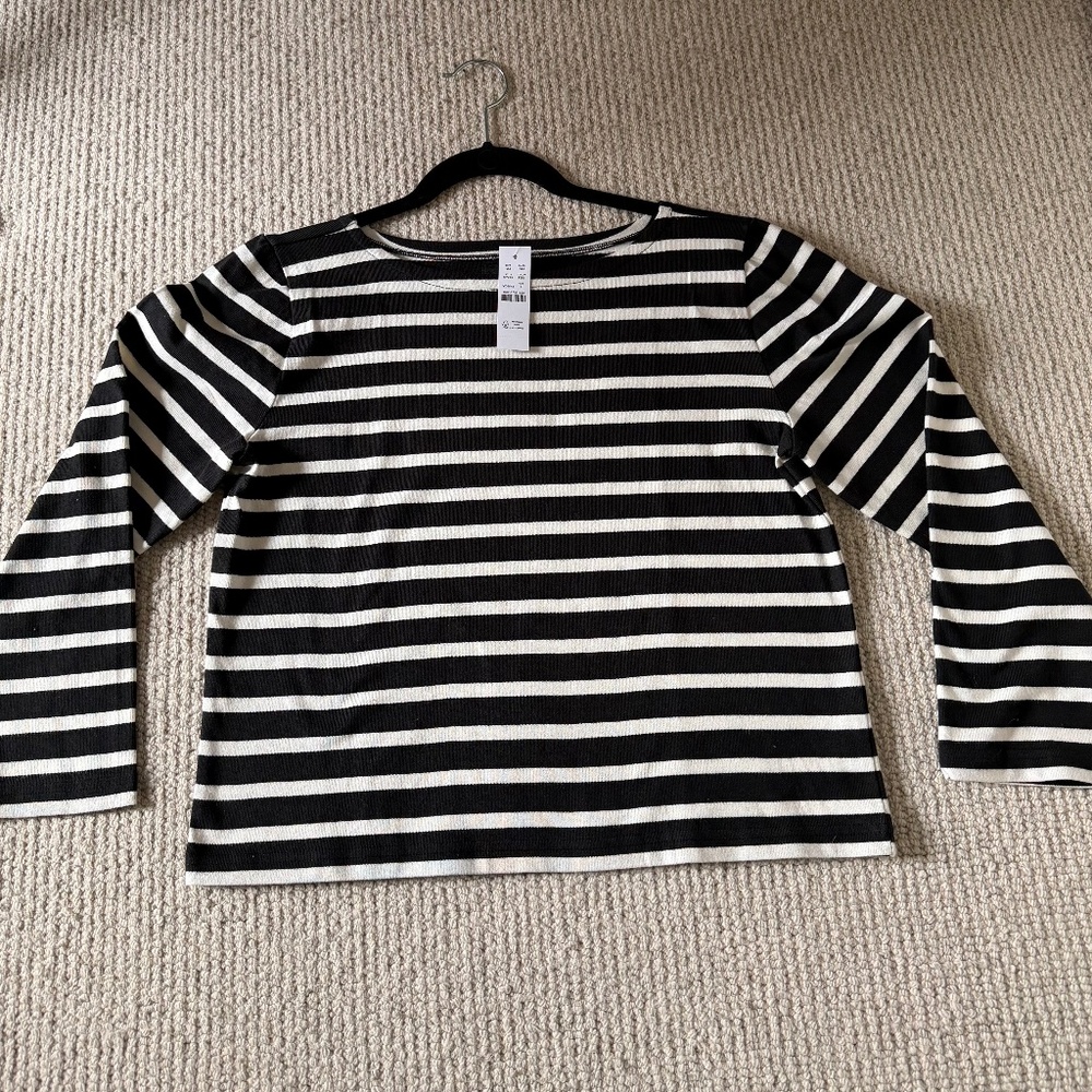 J.Crew mariner cloth boatneck T-shirt in Black and White stripe, size Small